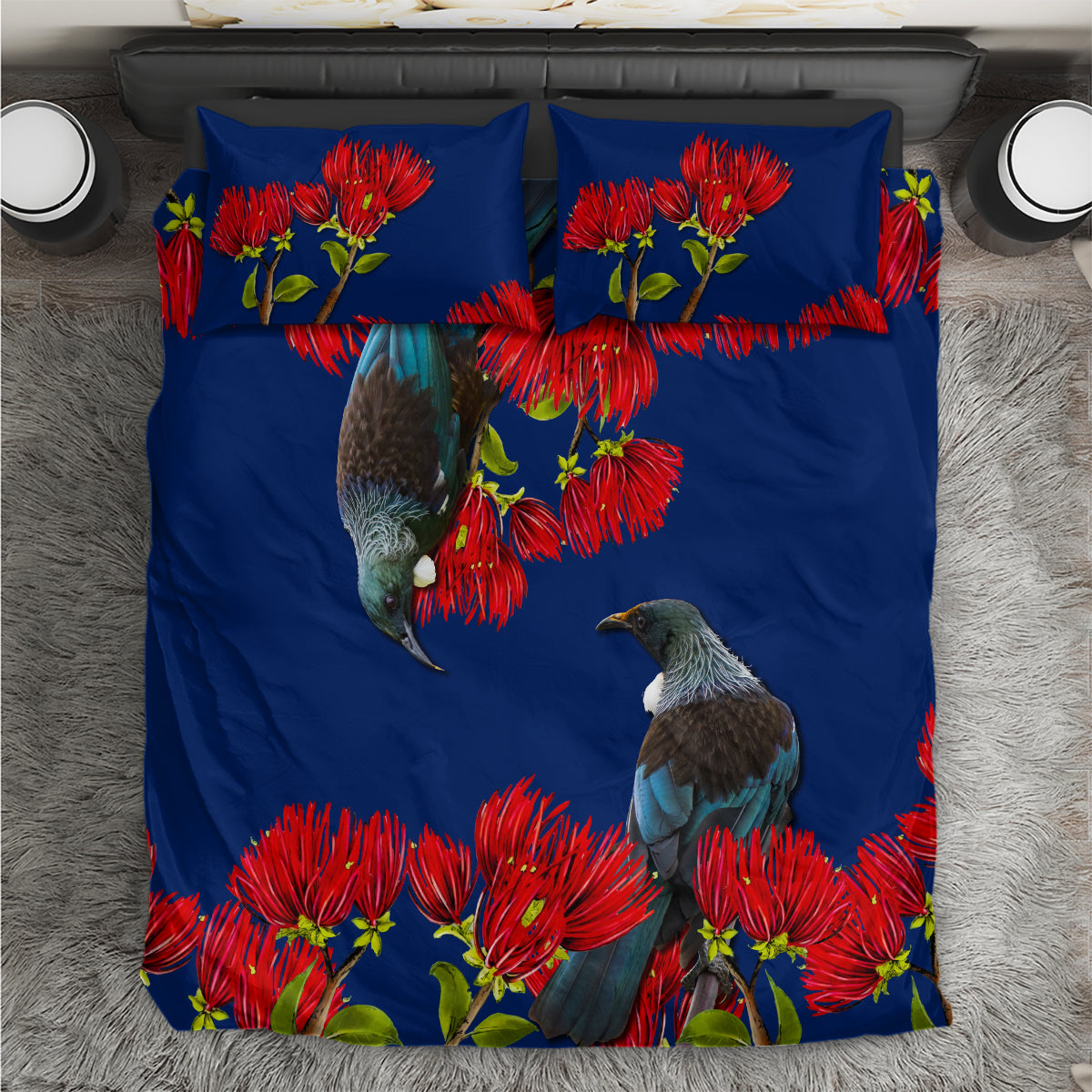 New Zealand Pohutukawa with Tui Birds Bedding Set Version 2 LT7 Blue - Polynesian Pride