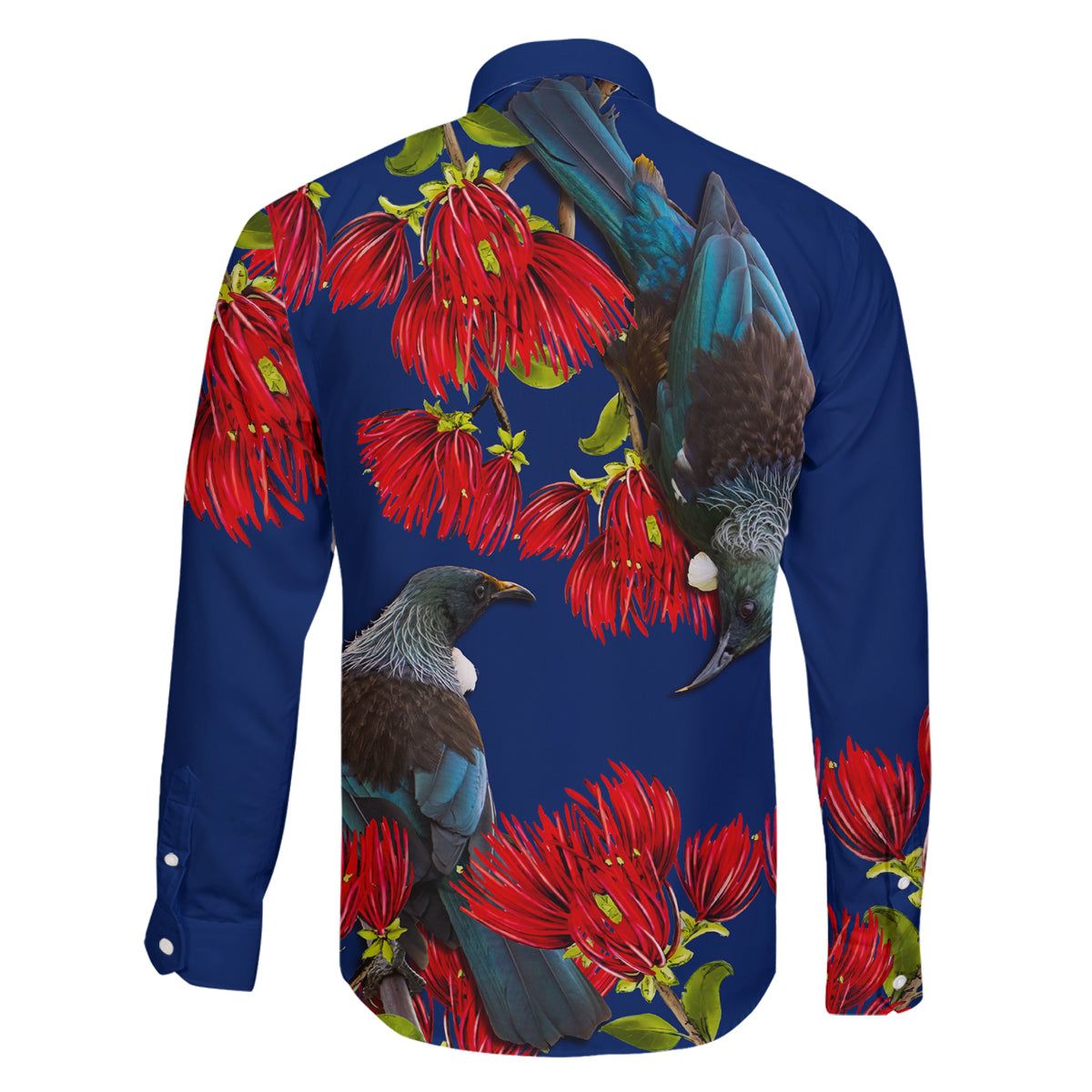 New Zealand Pohutukawa with Tui Birds Family Matching Off Shoulder Short Dress and Hawaiian Shirt Version 2 LT7 - Polynesian Pride