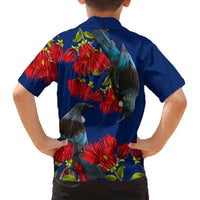 New Zealand Pohutukawa with Tui Birds Family Matching Puletasi and Hawaiian Shirt Version 2 LT7 - Polynesian Pride
