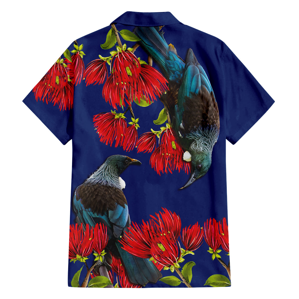 New Zealand Pohutukawa with Tui Birds Family Matching Tank Maxi Dress and Hawaiian Shirt Version 2 LT7 - Polynesian Pride