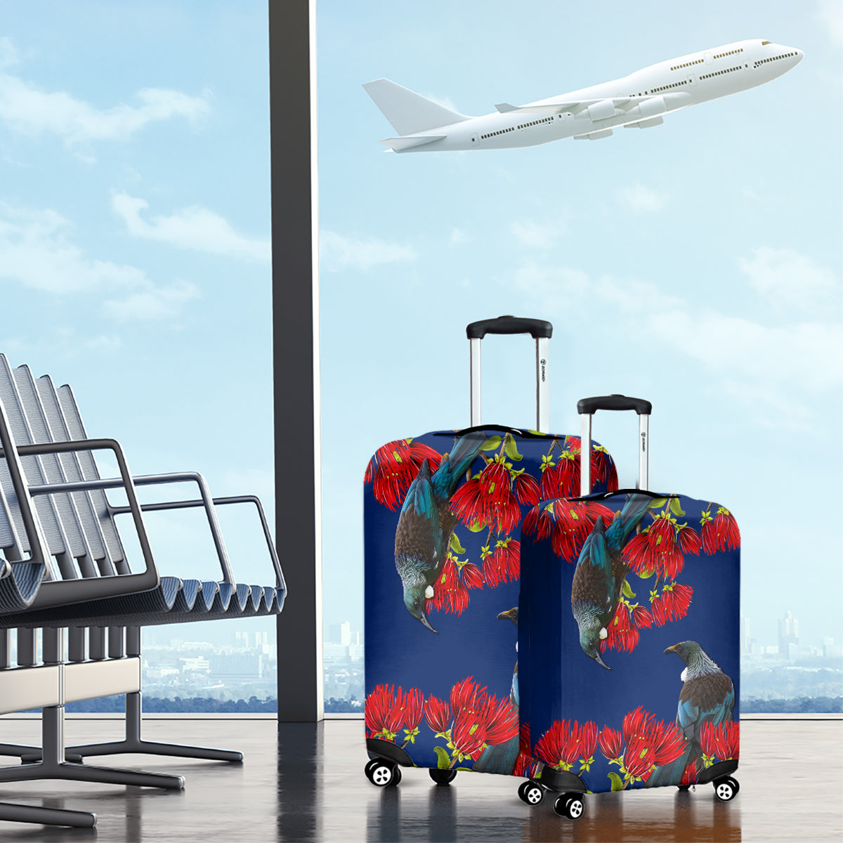 New Zealand Pohutukawa with Tui Birds Luggage Cover Version 2 LT7 - Polynesian Pride