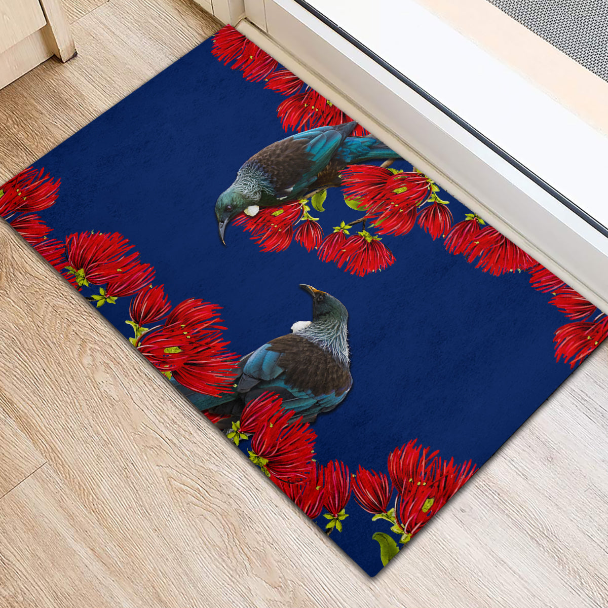 New Zealand Pohutukawa with Tui Birds Rubber Doormat Version 2 LT7 - Polynesian Pride