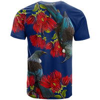 New Zealand Pohutukawa with Tui Birds T Shirt Version 2 LT7 - Polynesian Pride