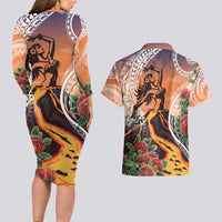 Hawaii Women's Day Tribal Couples Matching Long Sleeve Bodycon Dress and Hawaiian Shirt Pele Honua Mea