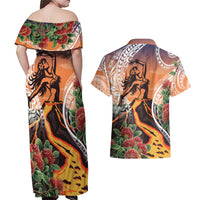 Hawaii Women's Day Tribal Couples Matching Off Shoulder Maxi Dress and Hawaiian Shirt Pele Honua Mea