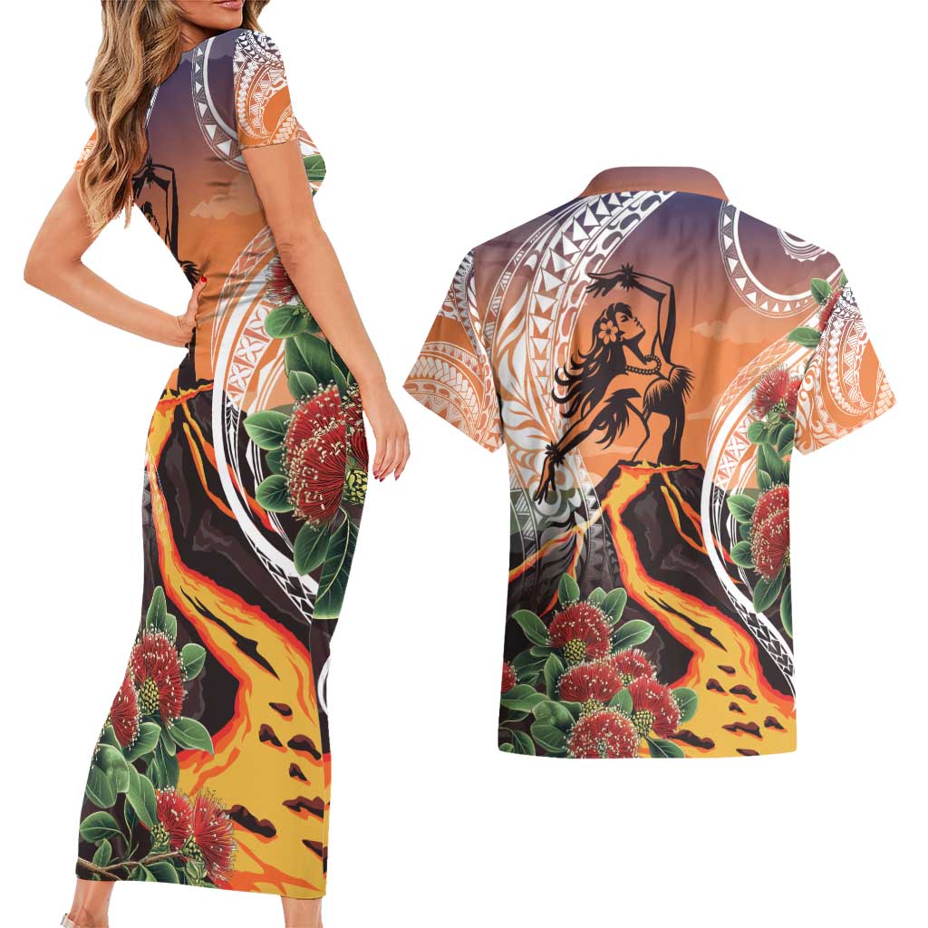 Hawaii Women's Day Tribal Couples Matching Short Sleeve Bodycon Dress and Hawaiian Shirt Pele Honua Mea