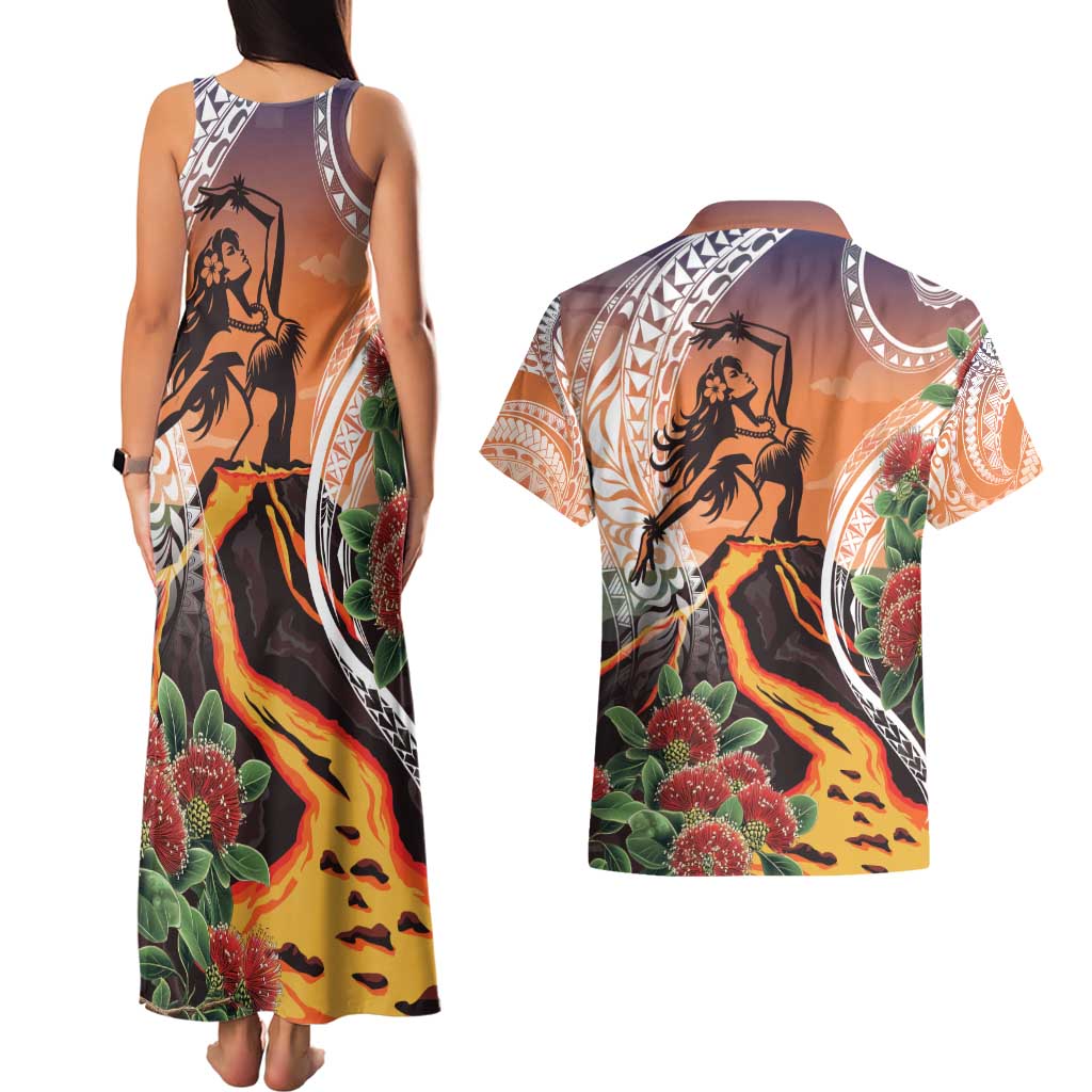 Hawaii Women's Day Tribal Couples Matching Tank Maxi Dress and Hawaiian Shirt Pele Honua Mea