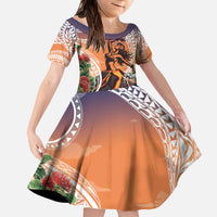 Hawaii Women's Day Tribal Family Matching Off The Shoulder Long Sleeve Dress and Hawaiian Shirt Pele Honua Mea
