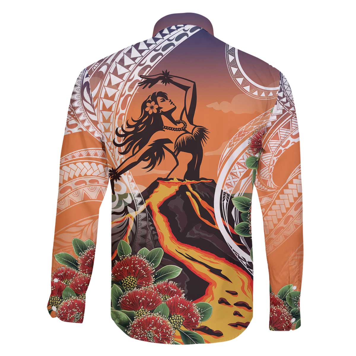 Hawaii Women's Day Tribal Family Matching Off The Shoulder Long Sleeve Dress and Hawaiian Shirt Pele Honua Mea
