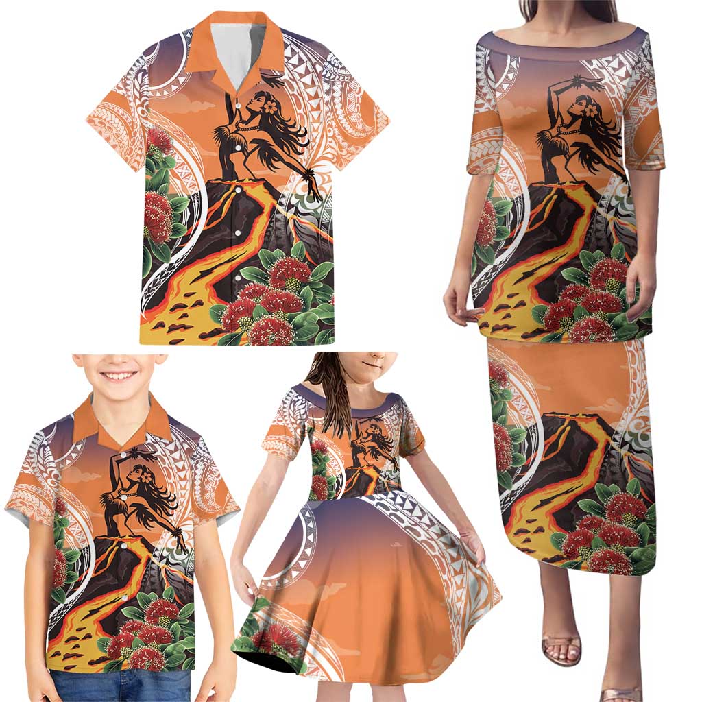 Hawaii Women's Day Tribal Family Matching Puletasi and Hawaiian Shirt Pele Honua Mea