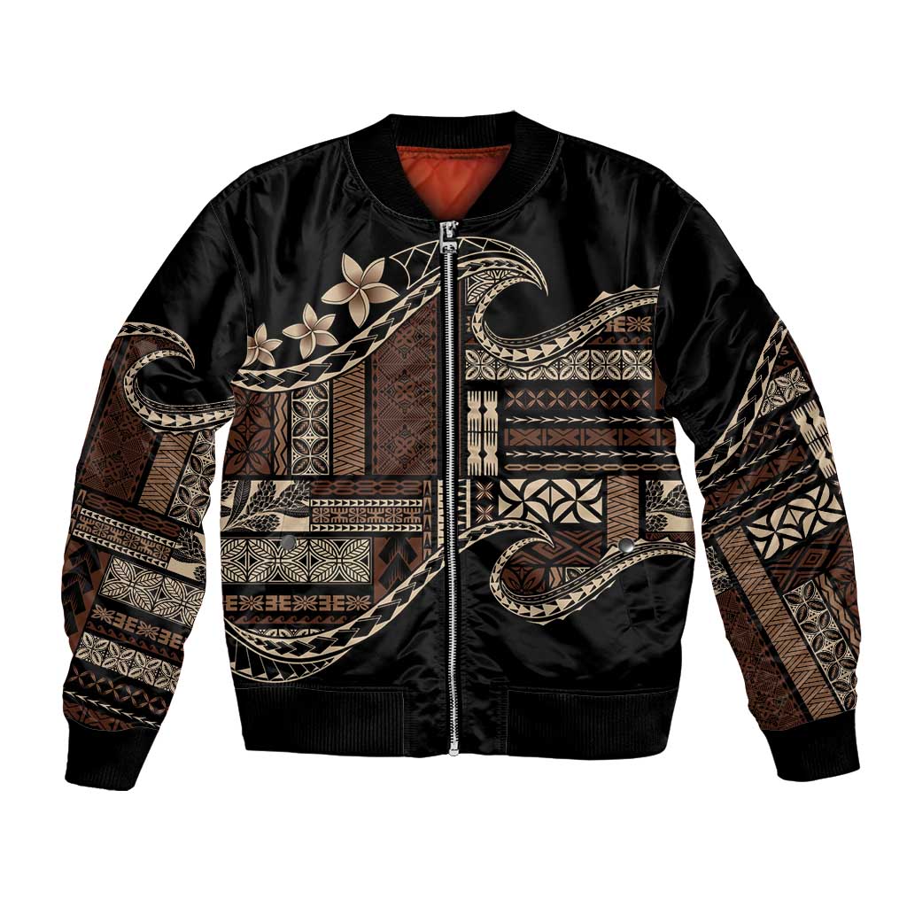 Samoa Siapo Mamanu Bomber Jacket Waves Motifs LT7 Unisex Black - Polynesian Pride