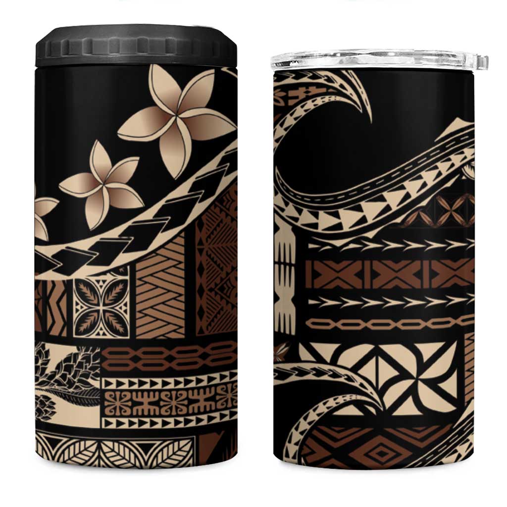Samoa Siapo Mamanu 4 in 1 Can Cooler Tumbler Waves Motifs LT7 One Size: 16 oz Black - Polynesian Pride