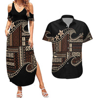 Samoa Siapo Mamanu Couples Matching Summer Maxi Dress and Hawaiian Shirt Waves Motifs