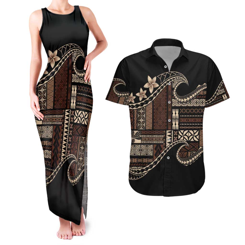 Samoa Siapo Mamanu Couples Matching Tank Maxi Dress and Hawaiian Shirt Waves Motifs