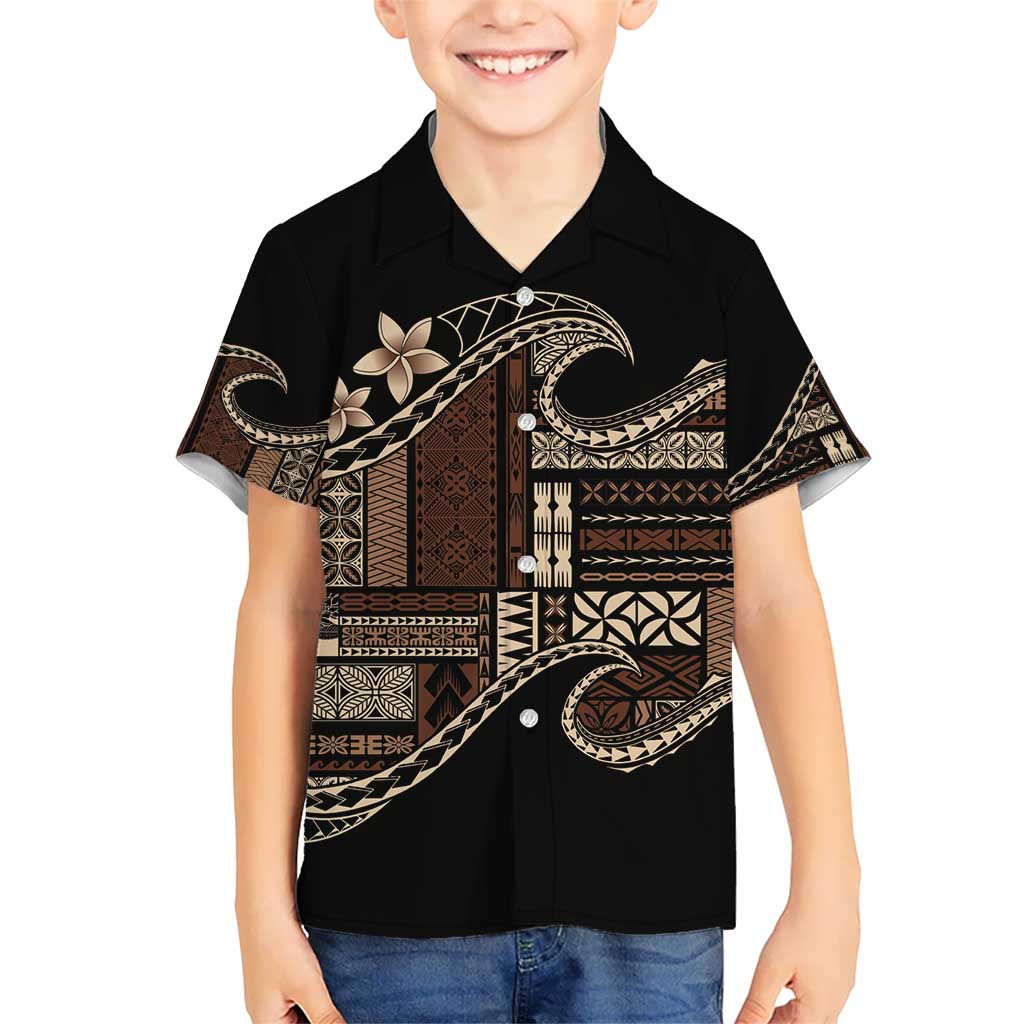 Samoa Siapo Mamanu Kid Hawaiian Shirt Waves Motifs LT7 Kid Black - Polynesian Pride