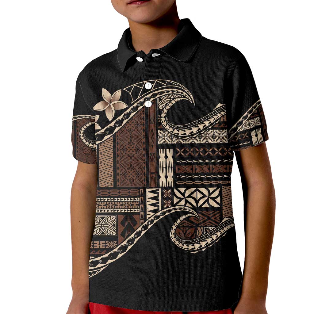 Samoa Siapo Mamanu Kid Polo Shirt Waves Motifs LT7 Kid Black - Polynesian Pride