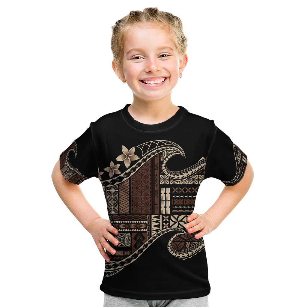 Samoa Siapo Mamanu Kid T Shirt Waves Motifs LT7 Black - Polynesian Pride