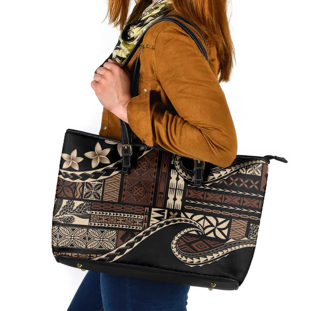 Samoa Siapo Mamanu Leather Tote Bag Waves Motifs
