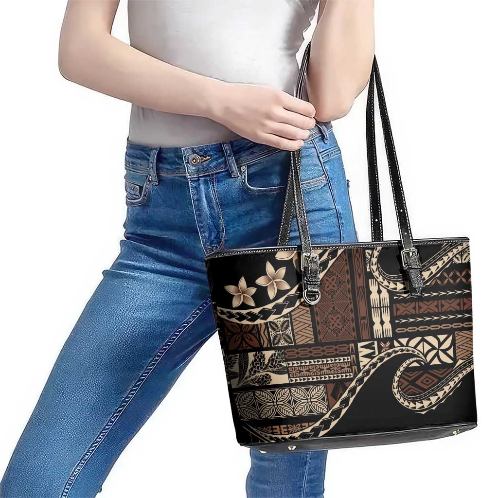 Samoa Siapo Mamanu Leather Tote Bag Waves Motifs