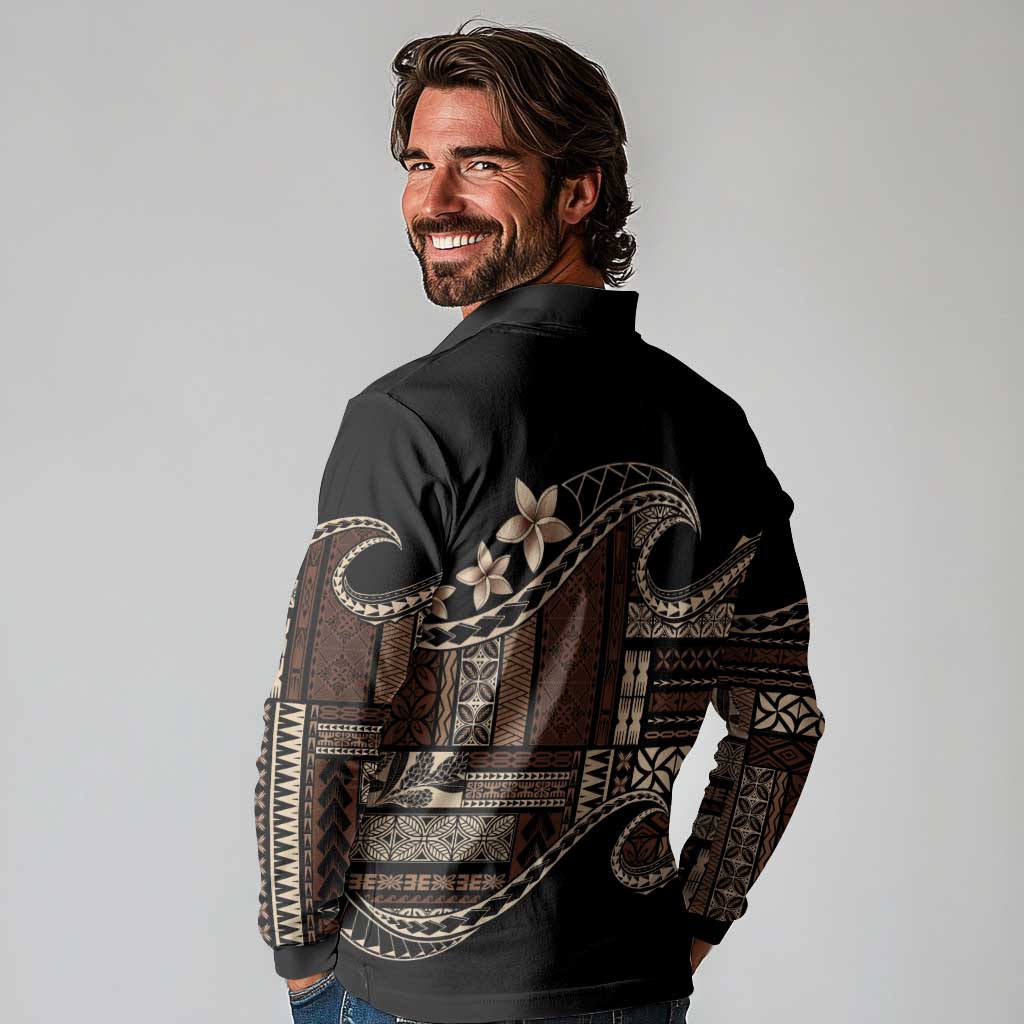 Samoa Siapo Mamanu Long Sleeve Polo Shirt Waves Motifs