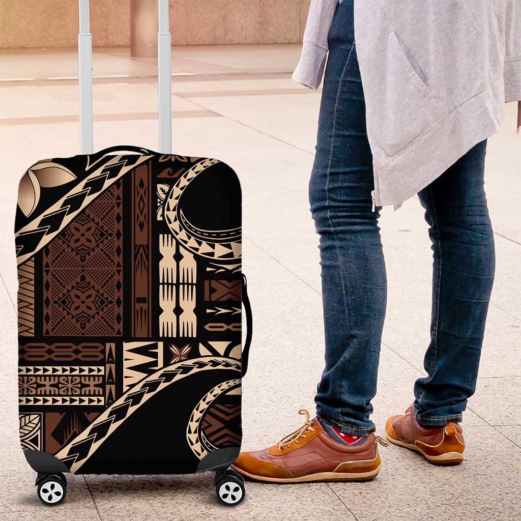 Samoa Siapo Mamanu Luggage Cover Waves Motifs LT7 Black - Polynesian Pride