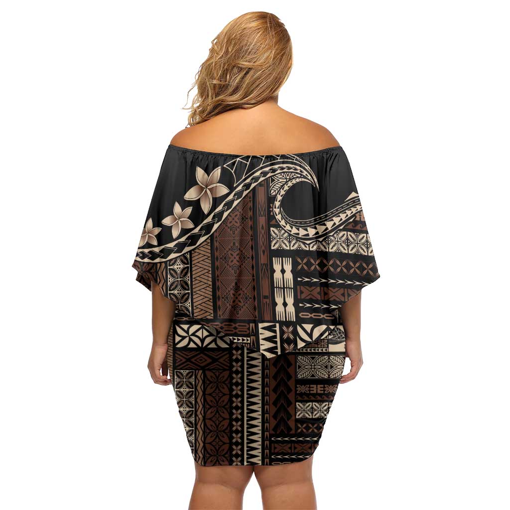 Samoa Siapo Mamanu Off Shoulder Short Dress Waves Motifs