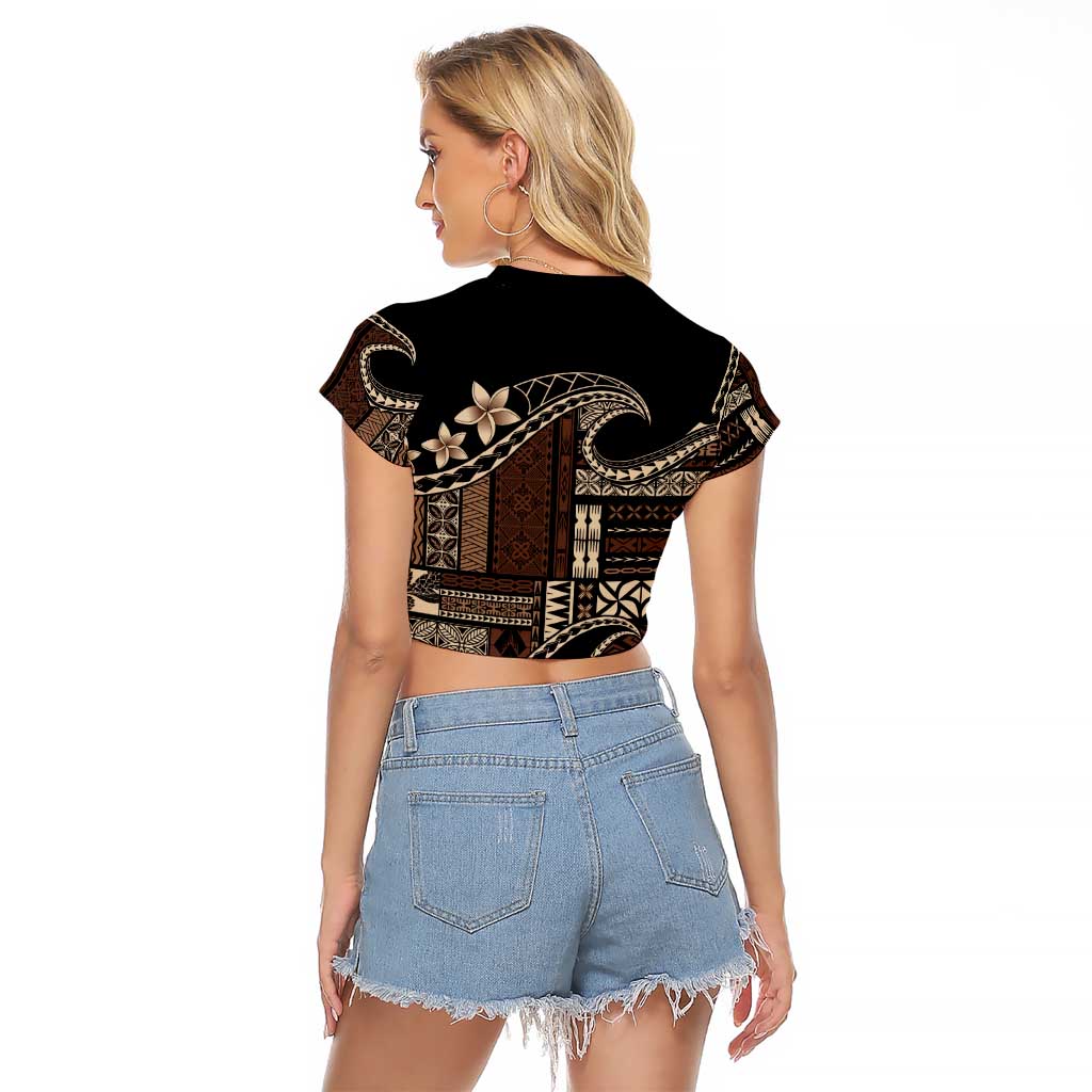 Samoa Siapo Mamanu Raglan Cropped T Shirt Waves Motifs