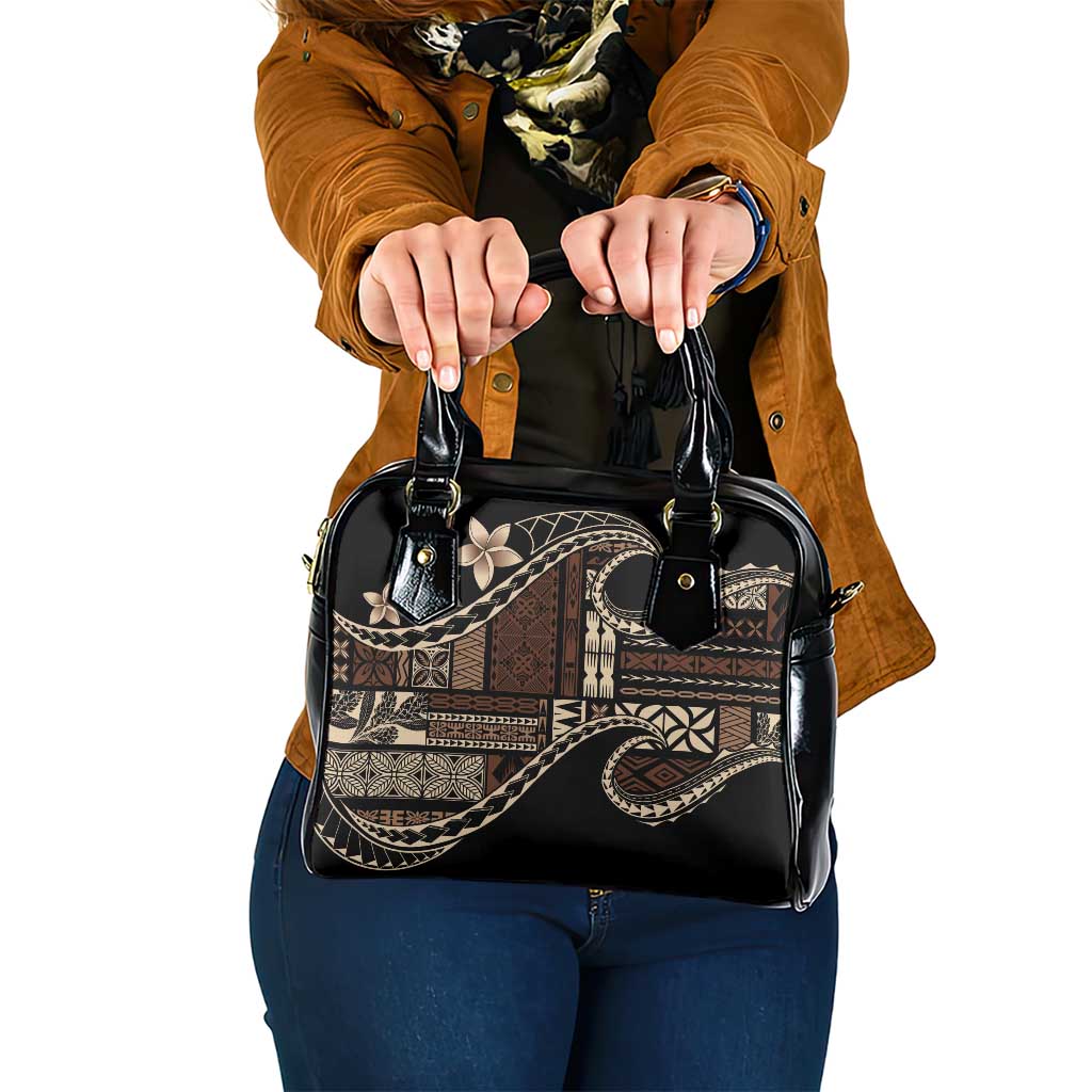 Samoa Siapo Mamanu Shoulder Handbag Waves Motifs LT7 One Size Black - Polynesian Pride