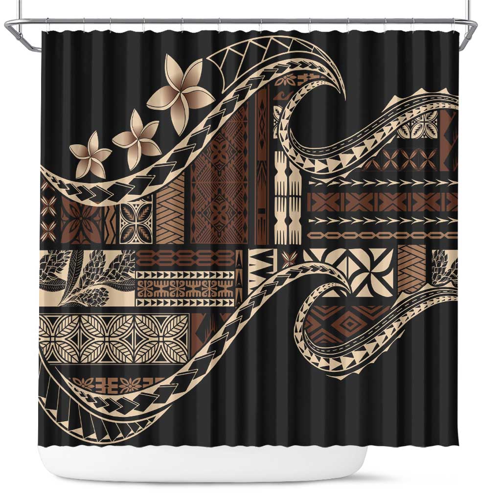 Samoa Siapo Mamanu Shower Curtain Waves Motifs LT7 Black - Polynesian Pride