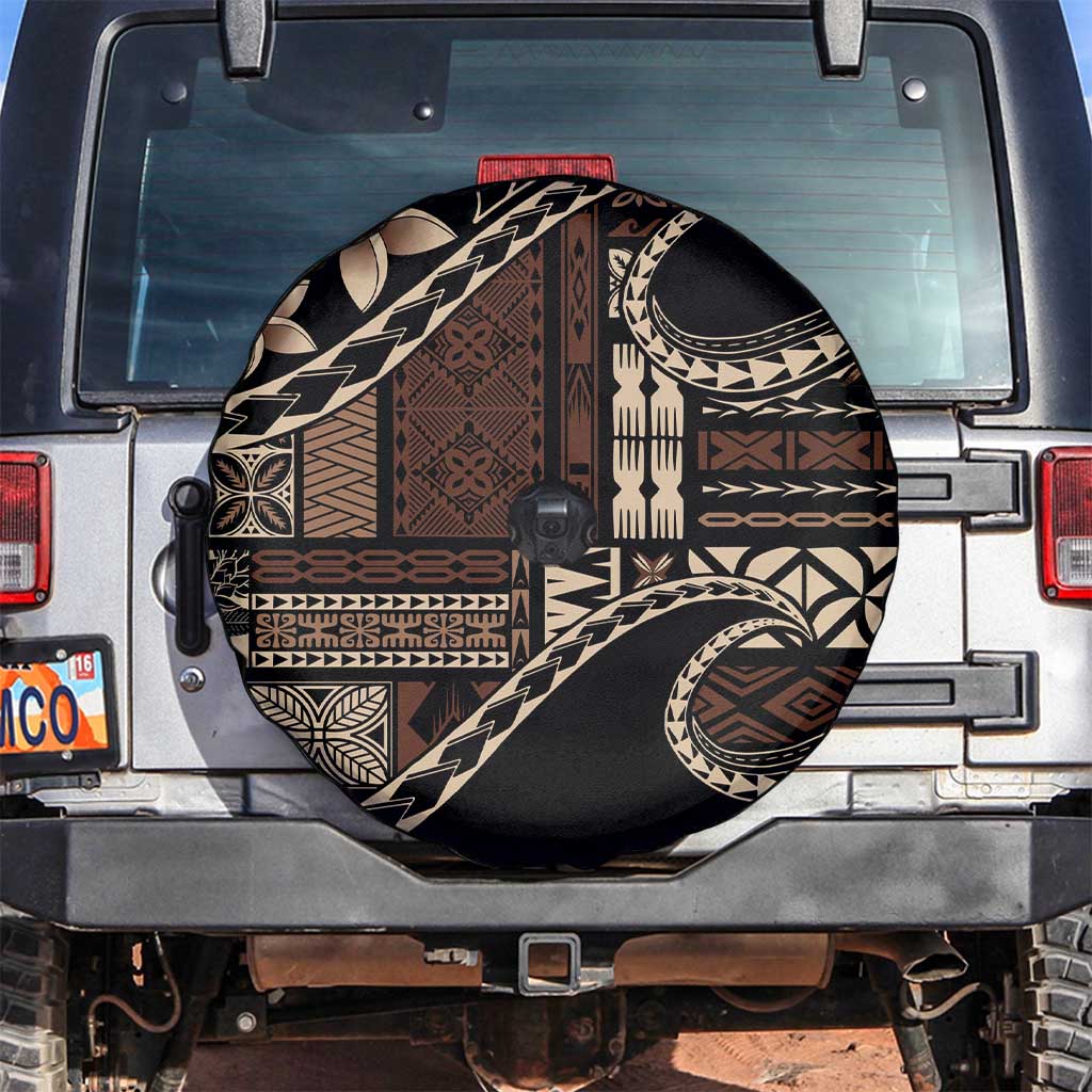Samoa Siapo Mamanu Spare Tire Cover Waves Motifs LT7 Black - Polynesian Pride