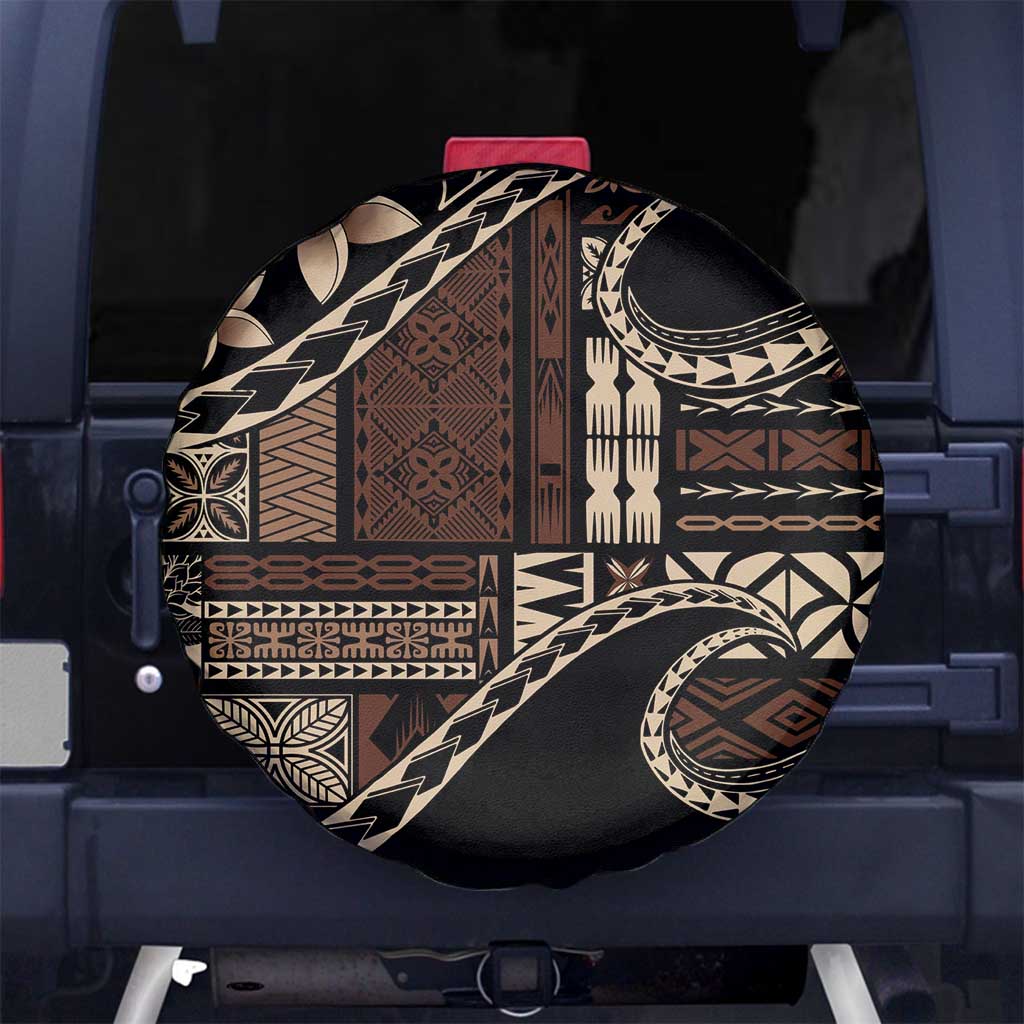 Samoa Siapo Mamanu Spare Tire Cover Waves Motifs LT7 No hole Black - Polynesian Pride