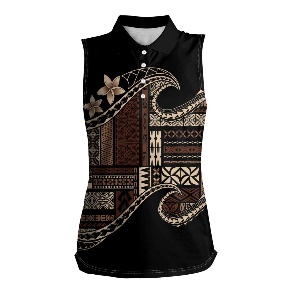 Samoa Siapo Mamanu Women Sleeveless Polo Shirt Waves Motifs LT7 Female Black - Polynesian Pride