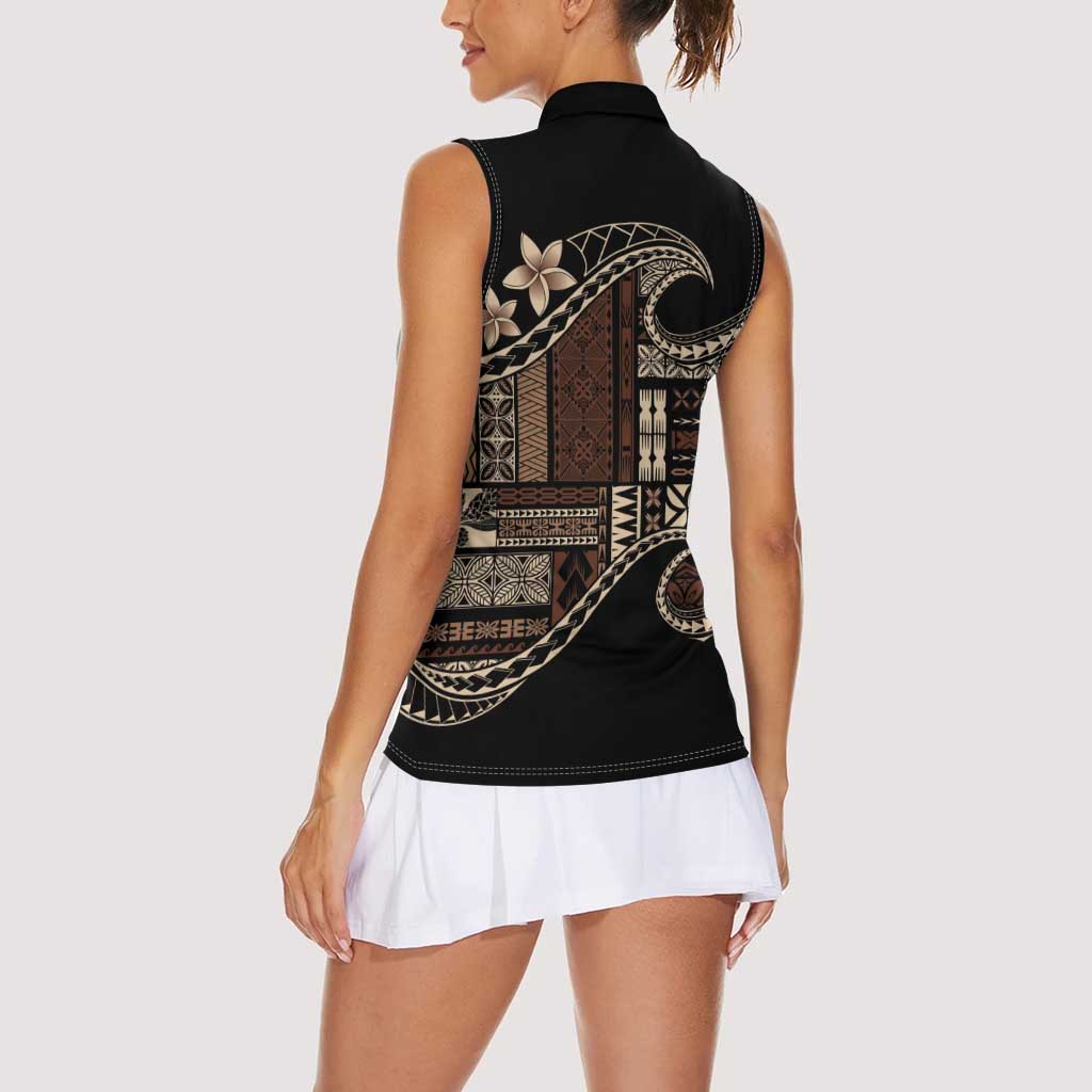 Samoa Siapo Mamanu Women Sleeveless Polo Shirt Waves Motifs