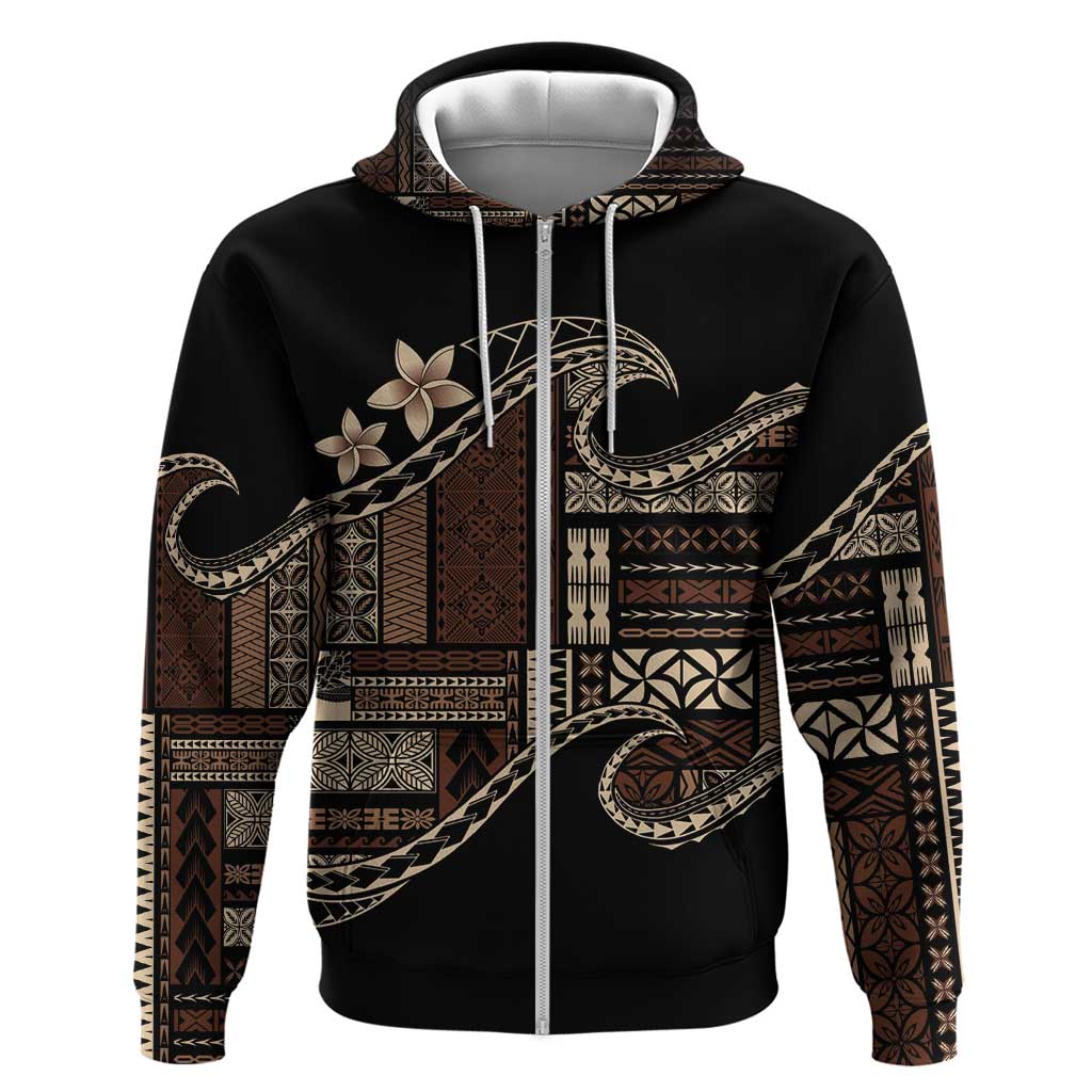 Samoa Siapo Mamanu Zip Hoodie Waves Motifs LT7 Zip Hoodie Black - Polynesian Pride