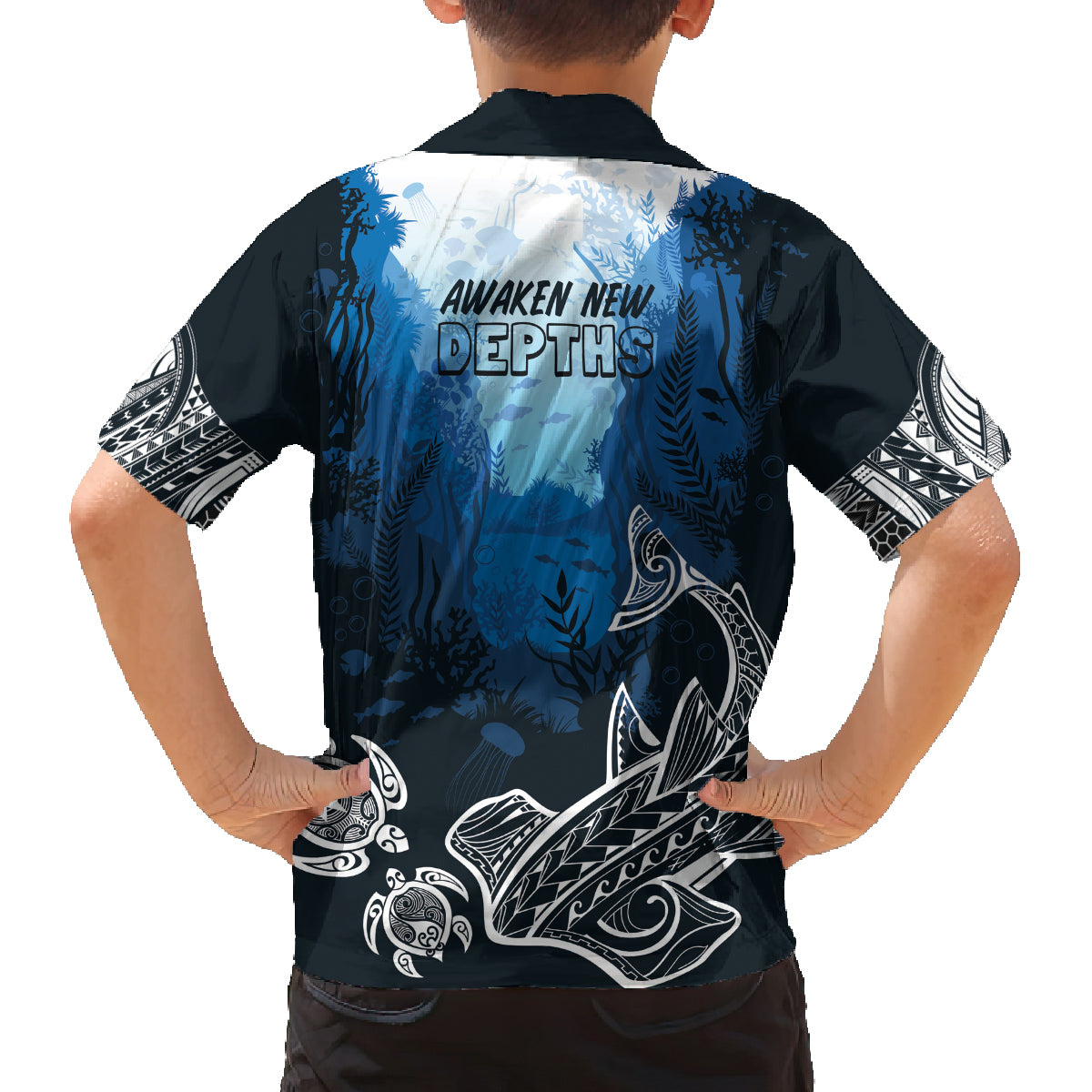 World Ocean Day Pasifika Family Matching Puletasi and Hawaiian Shirt Awaken New Depths LT7 - Polynesian Pride