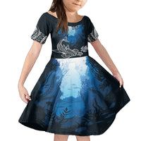 World Ocean Day Pasifika Family Matching Puletasi and Hawaiian Shirt Awaken New Depths LT7 Daughter's Dress Blue - Polynesian Pride