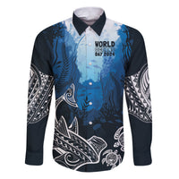 World Ocean Day Pasifika Family Matching Puletasi and Hawaiian Shirt Awaken New Depths LT7 Dad's Shirt - Long Sleeve Blue - Polynesian Pride