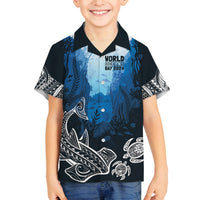 World Ocean Day Pasifika Family Matching Puletasi and Hawaiian Shirt Awaken New Depths LT7 Son's Shirt Blue - Polynesian Pride