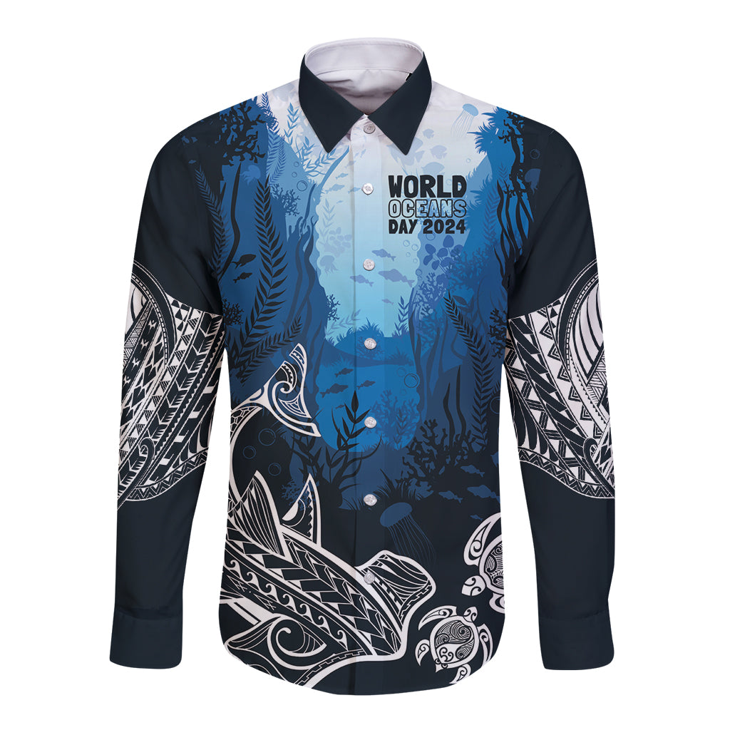 World Ocean Day Pasifika Long Sleeve Button Shirt Awaken New Depths