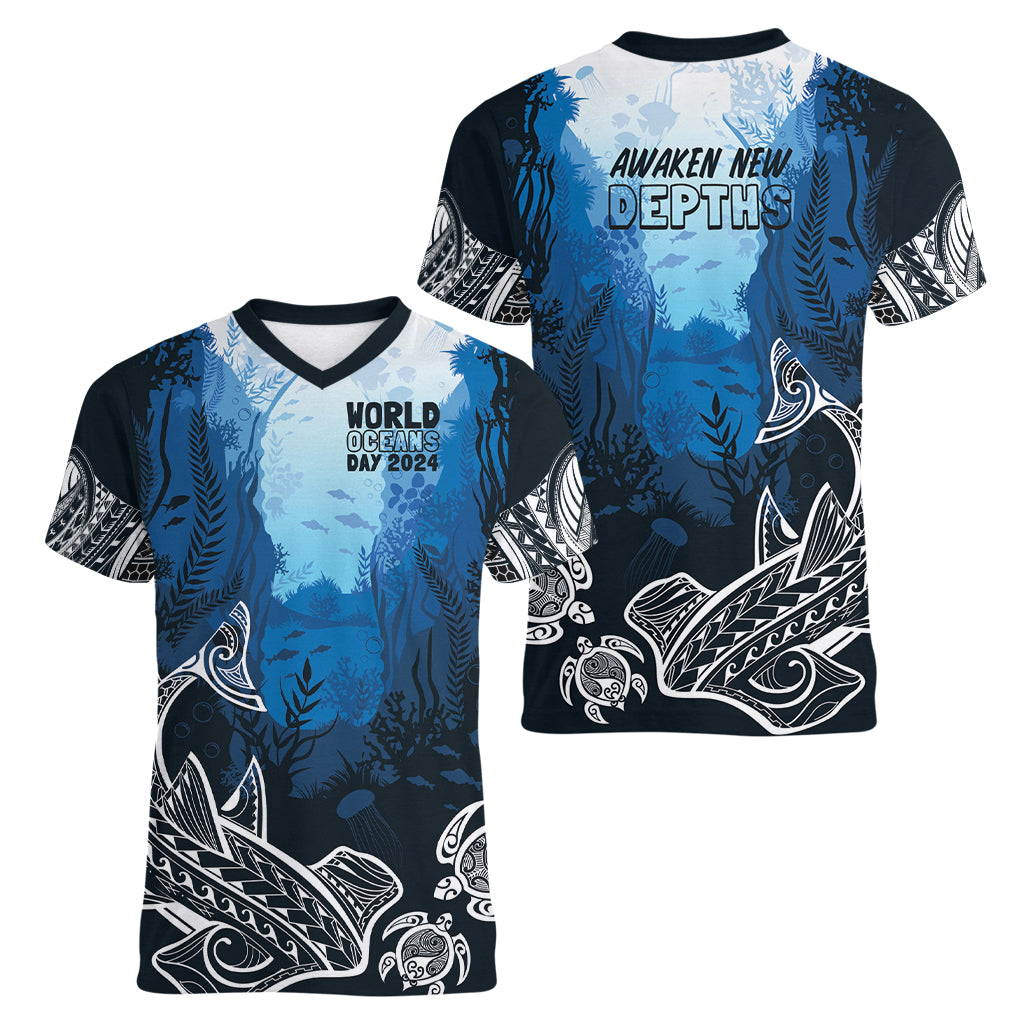 World Ocean Day Pasifika Women V-Neck T-Shirt Awaken New Depths