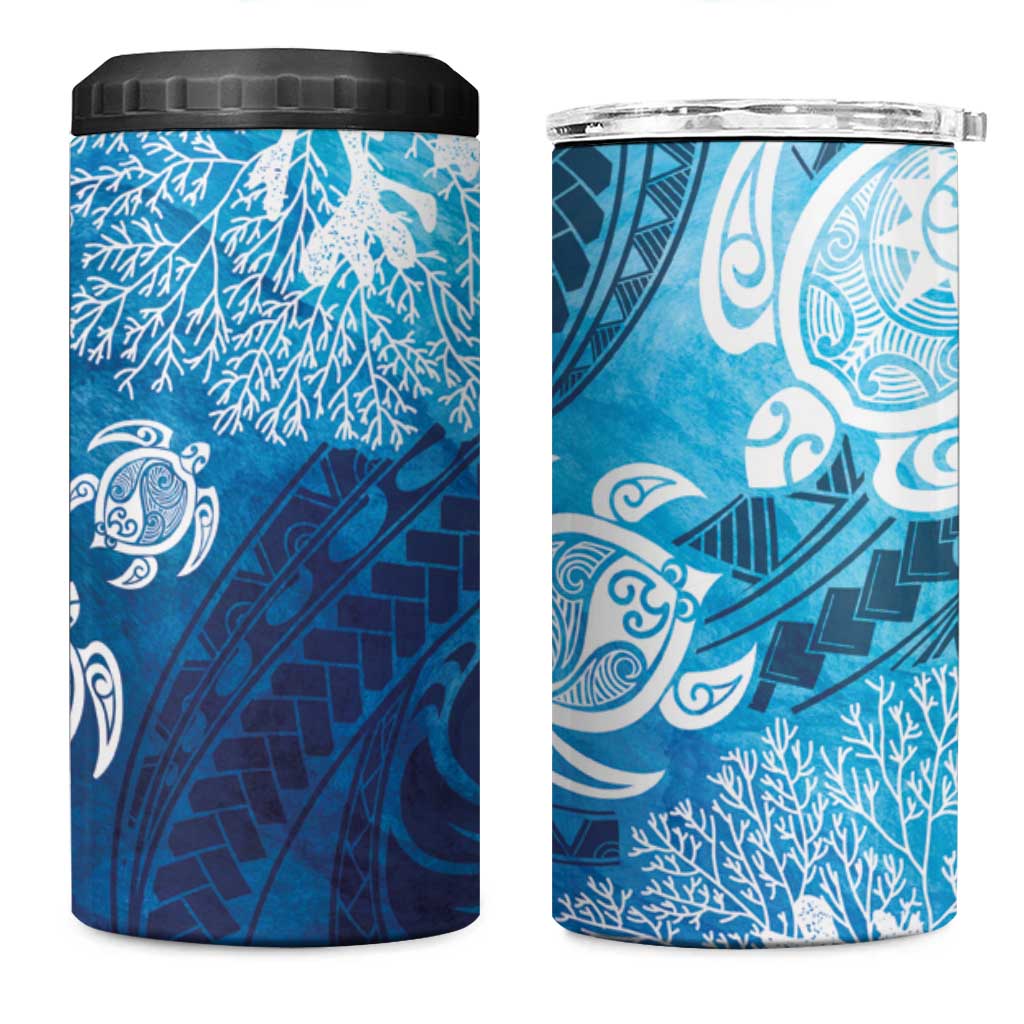 Hawaii World Ocean Day 4 in 1 Can Cooler Tumbler Kakau Turtles