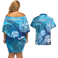 Hawaii World Ocean Day Couples Matching Off Shoulder Short Dress and Hawaiian Shirt Kakau Turtles