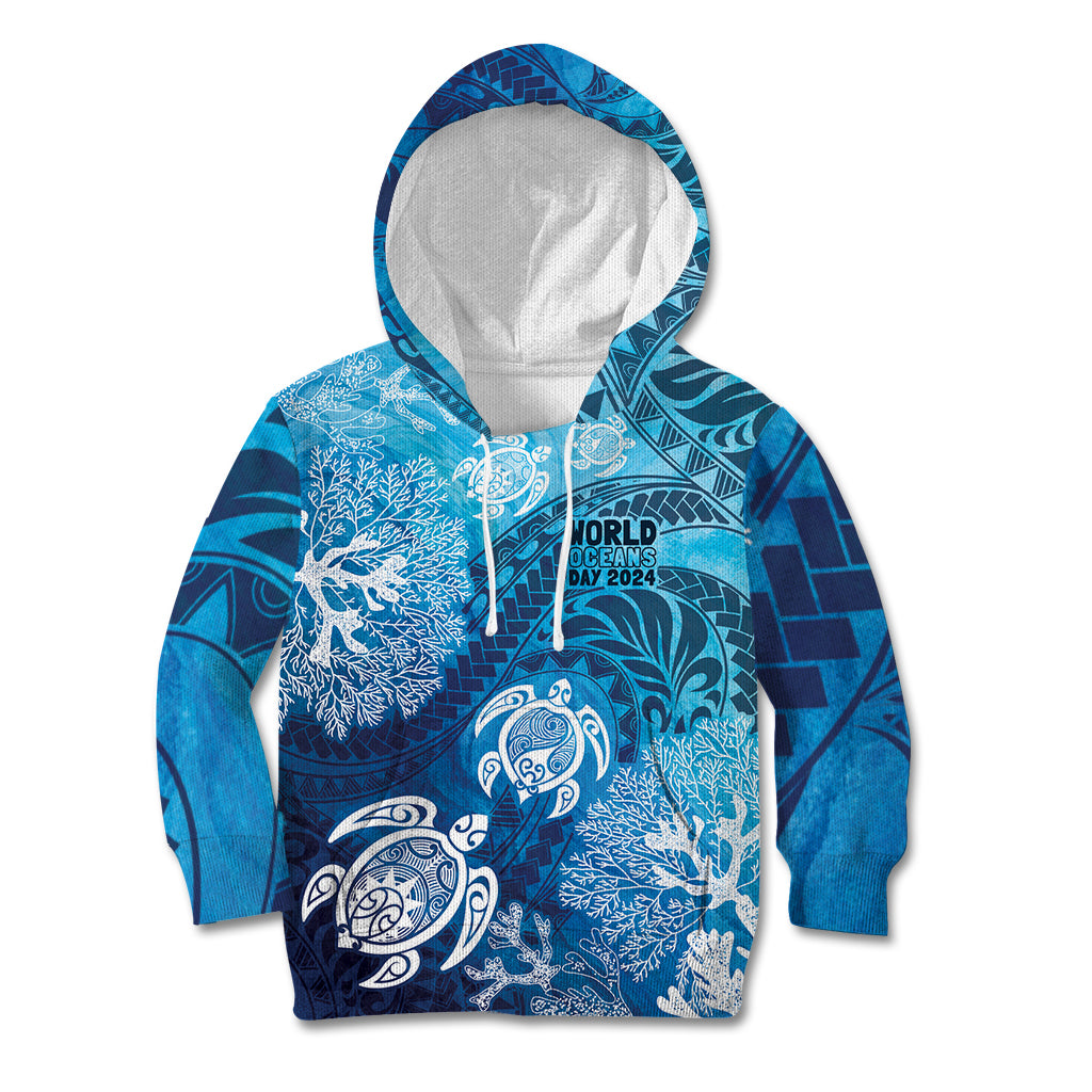Hawaii World Ocean Day Kid Hoodie Kakau Turtles LT7 Hoodie Blue - Polynesian Pride