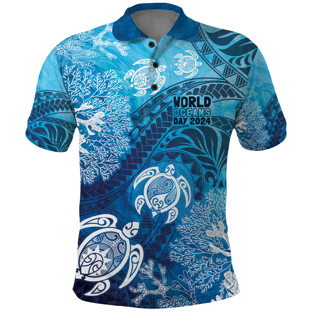 Hawaii World Ocean Day Polo Shirt Kakau Turtles