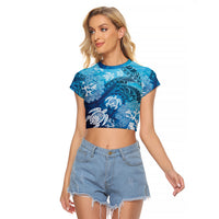 Hawaii World Ocean Day Raglan Cropped T Shirt Kakau Turtles