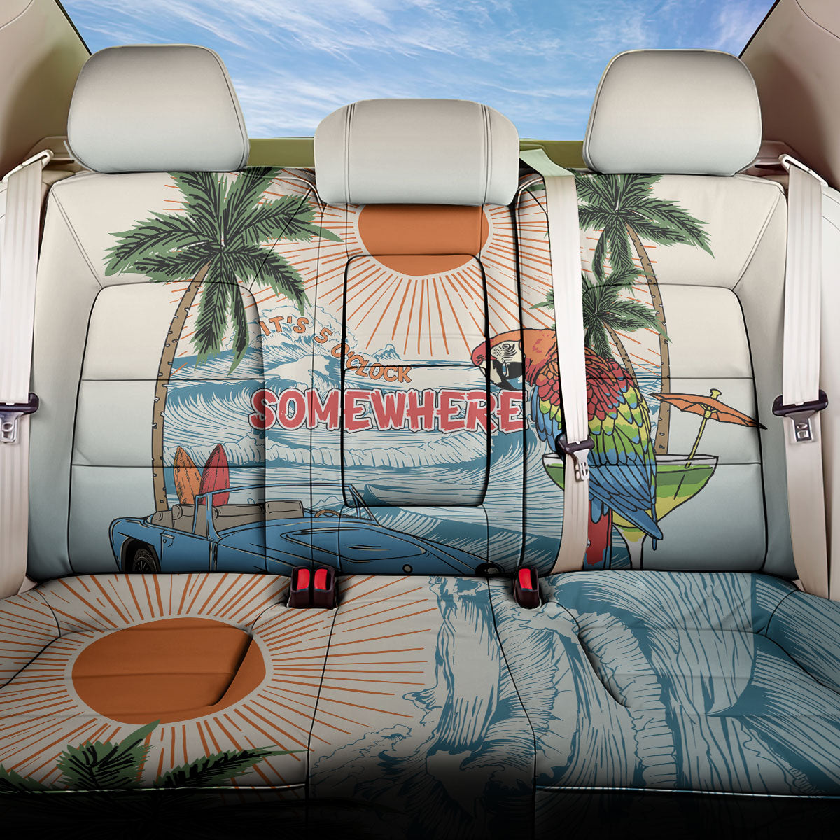 Summer Holiday It's 5 o'clock Somewhere Vintage Hawaii Back Car Seat Cover