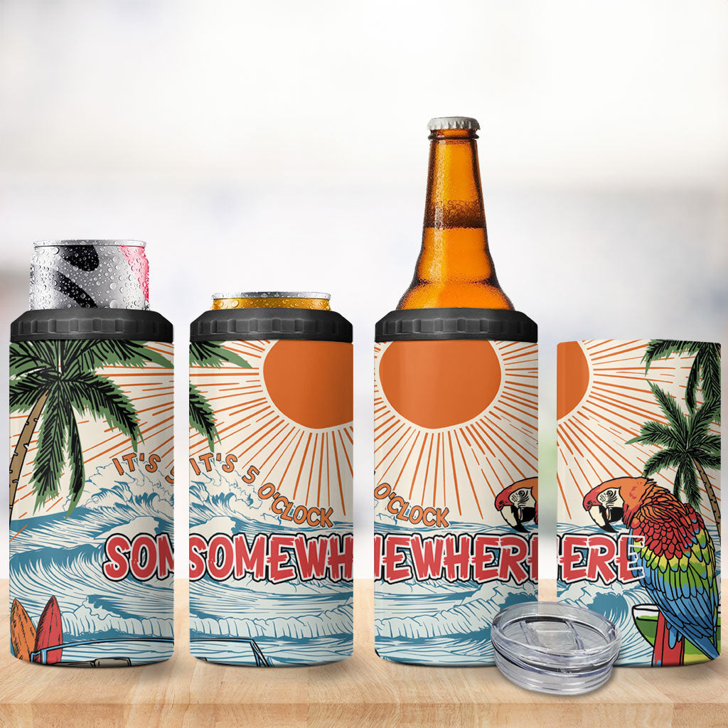 Summer Holiday It's 5 o'clock Somewhere Vintage Hawaii 4 in 1 Can Cooler Tumbler