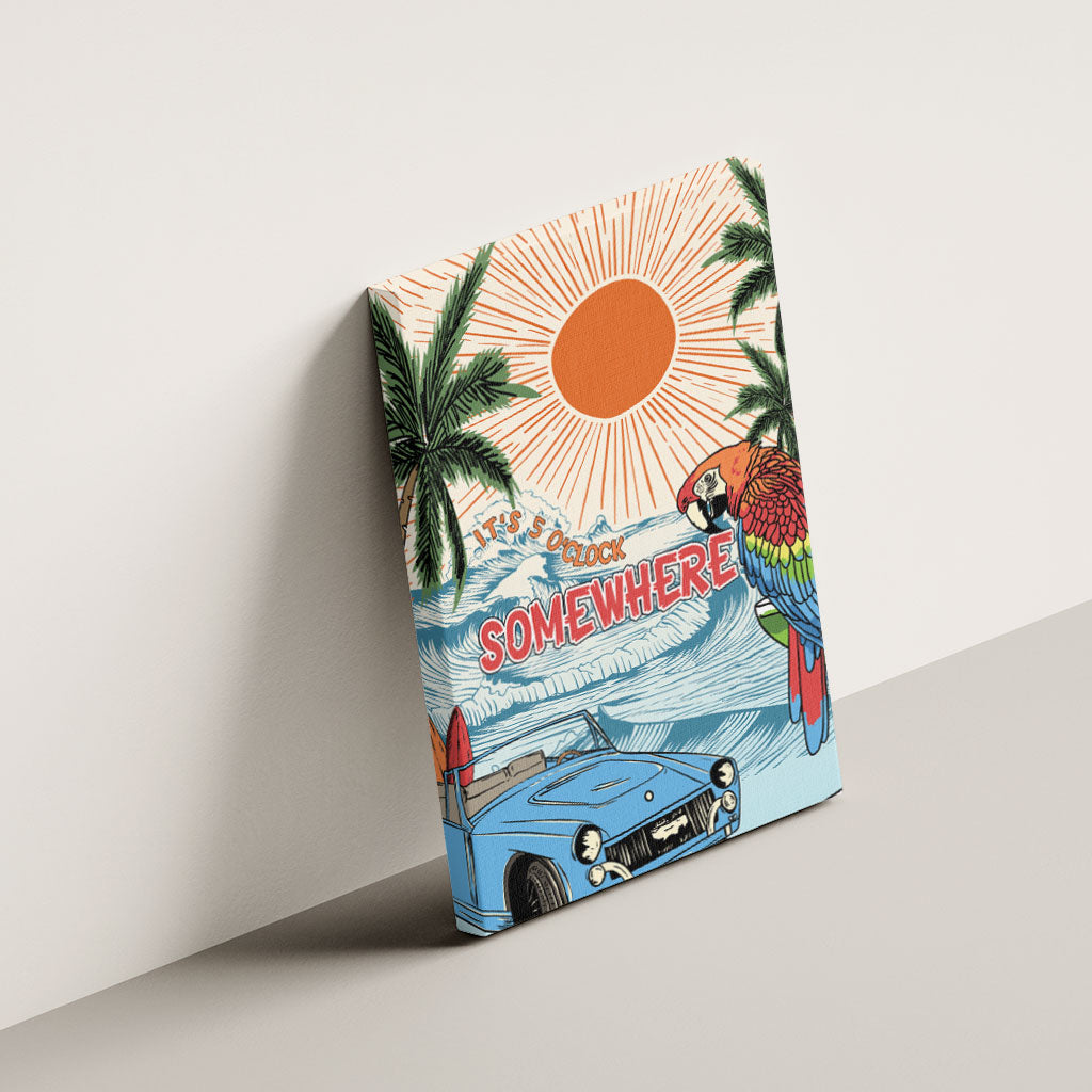 Summer Holiday It's 5 o'clock Somewhere Vintage Hawaii Canvas Wall Art