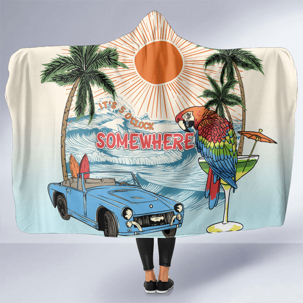 Summer Holiday It's 5 o'clock Somewhere Vintage Hawaii Hooded Blanket
