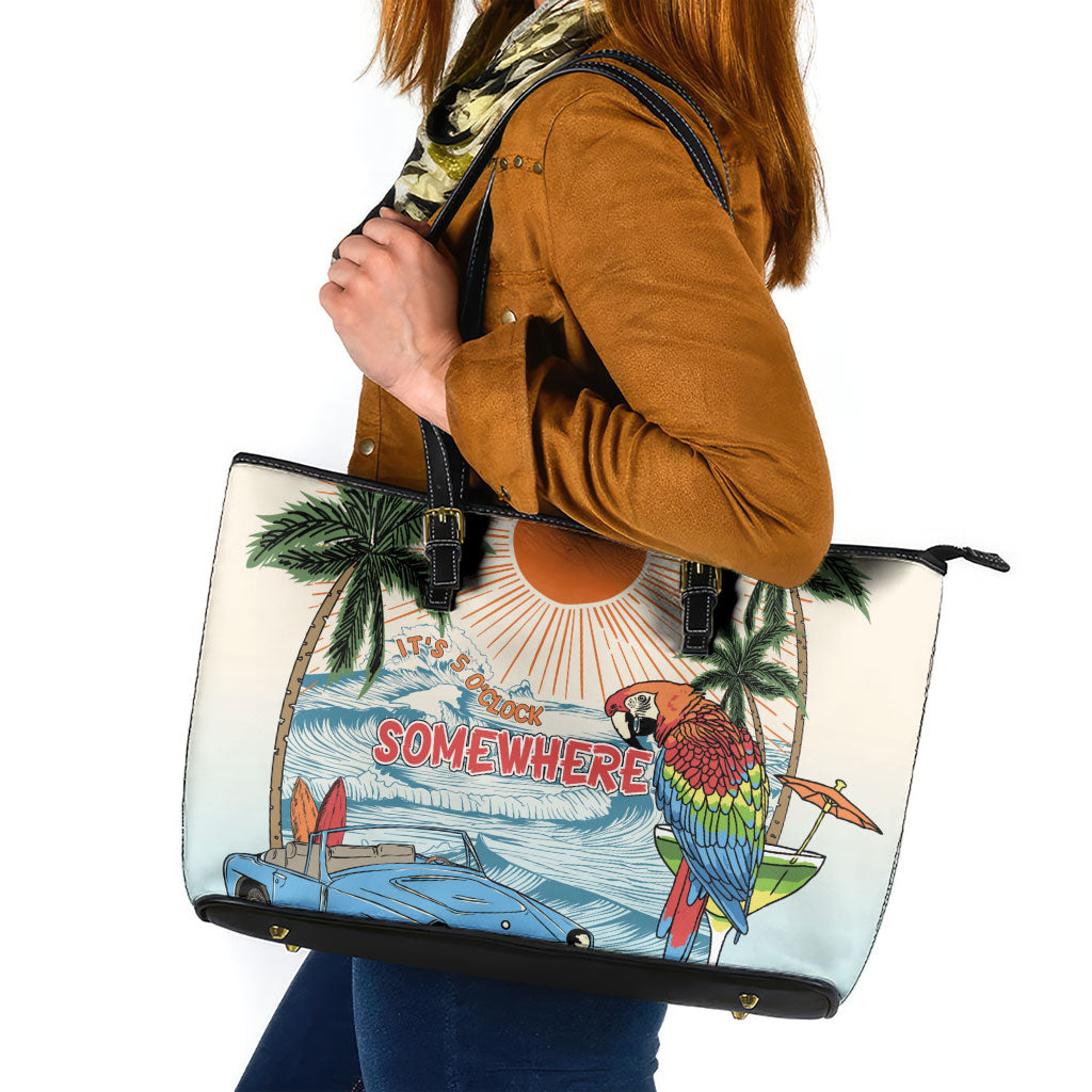 Summer Holiday It's 5 o'clock Somewhere Vintage Hawaii Leather Tote Bag